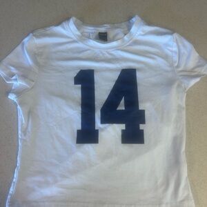 SHEIN White Crop Top with Navy Print